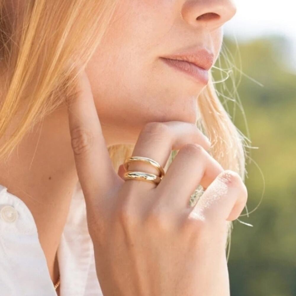 Loren Stewart Deux Open Stacked Double Band Ring - Size 7 - Gold Plated NWT